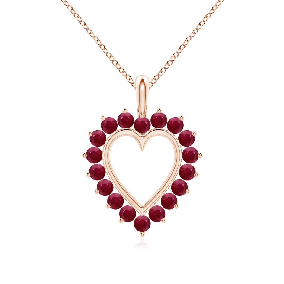 2mm A Ruby Open Heart V-Bale Pendant in 18K Rose Gold 