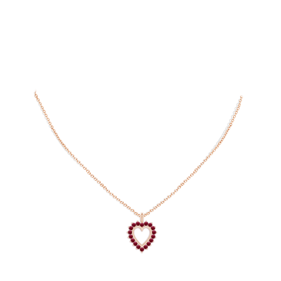 2mm A Ruby Open Heart V-Bale Pendant in 18K Rose Gold pen