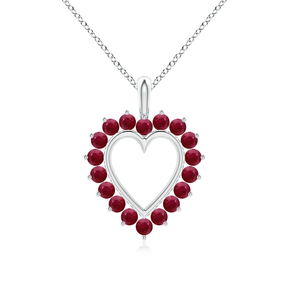 2mm A Ruby Open Heart V-Bale Pendant in 18K White Gold 