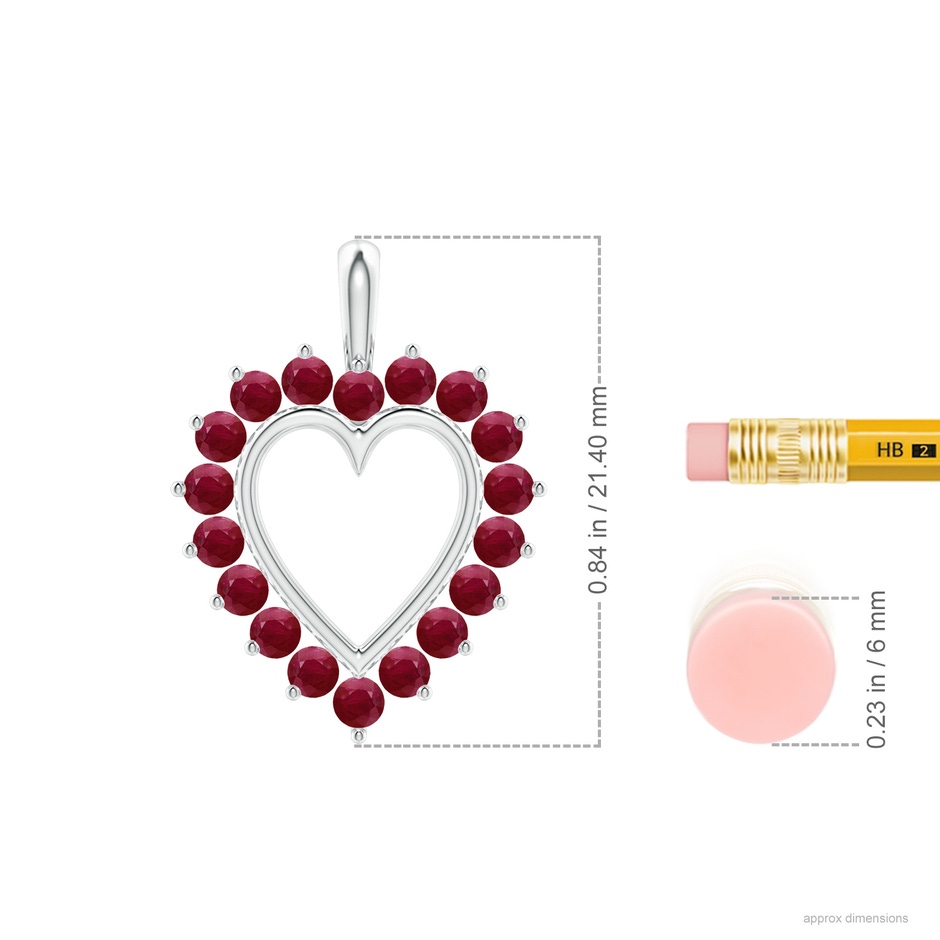 2mm A Ruby Open Heart V-Bale Pendant in 18K White Gold ruler