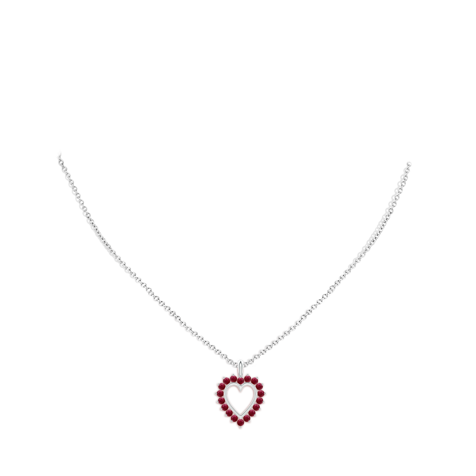 2mm A Ruby Open Heart V-Bale Pendant in 18K White Gold pen