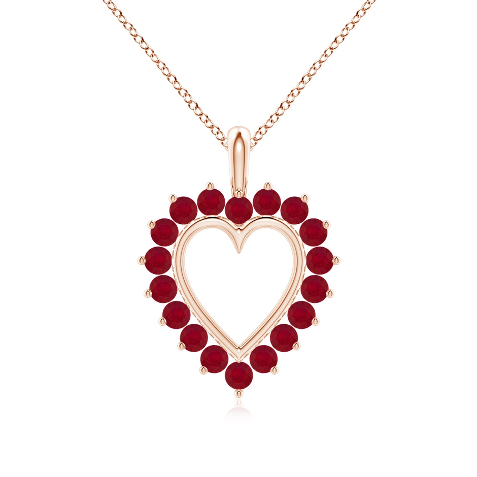 2mm AA Ruby Open Heart V-Bale Pendant in 18K Rose Gold 