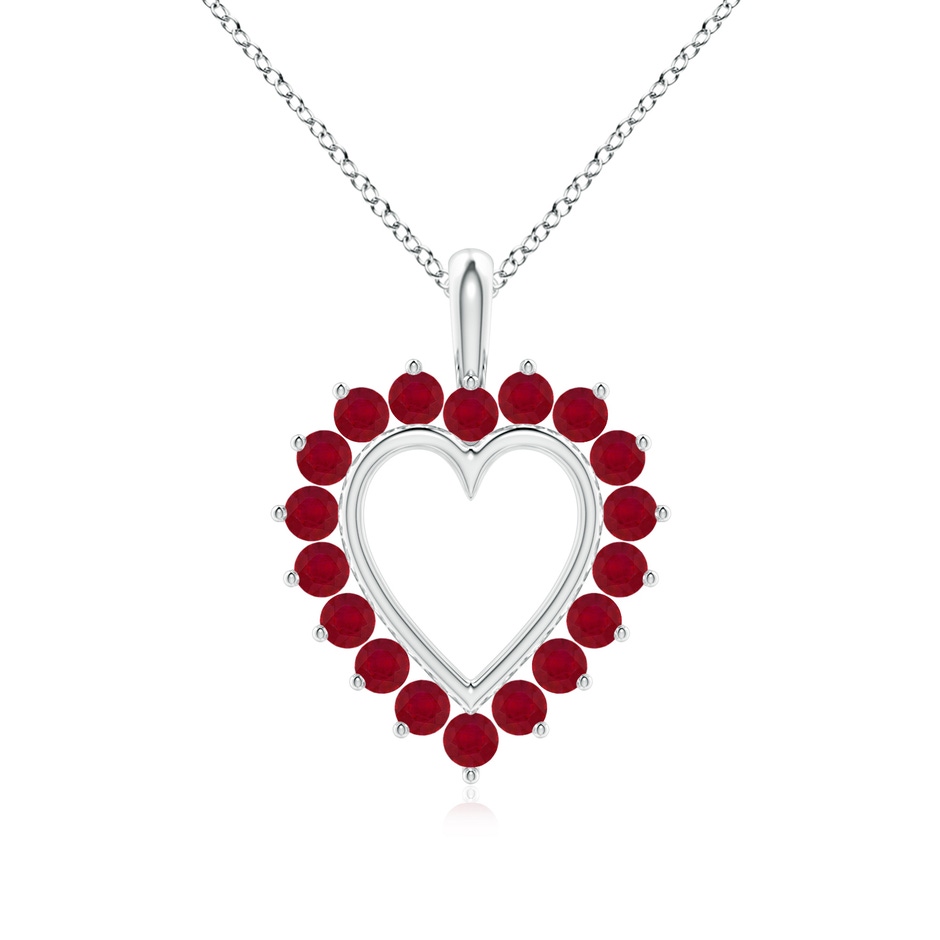 2mm AA Ruby Open Heart V-Bale Pendant in White Gold 