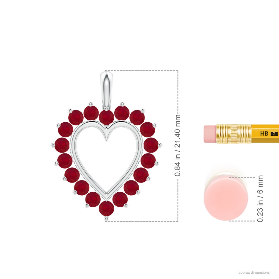 2mm AA Ruby Open Heart V-Bale Pendant in White Gold ruler
