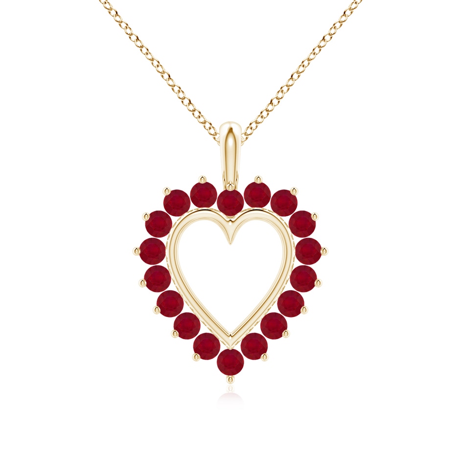 2mm AA Ruby Open Heart V-Bale Pendant in Yellow Gold 