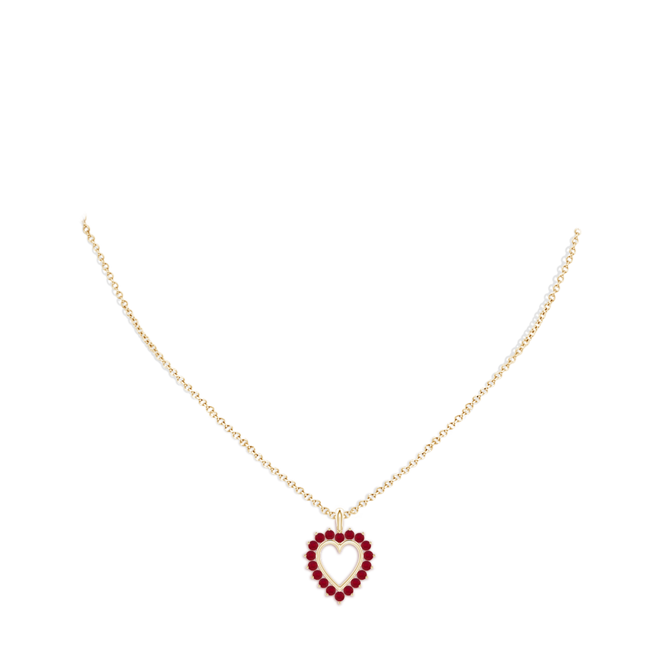 2mm AA Ruby Open Heart V-Bale Pendant in Yellow Gold pen