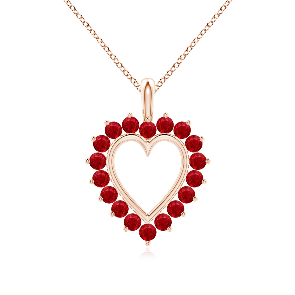 2mm AAA Ruby Open Heart V-Bale Pendant in 18K Rose Gold 