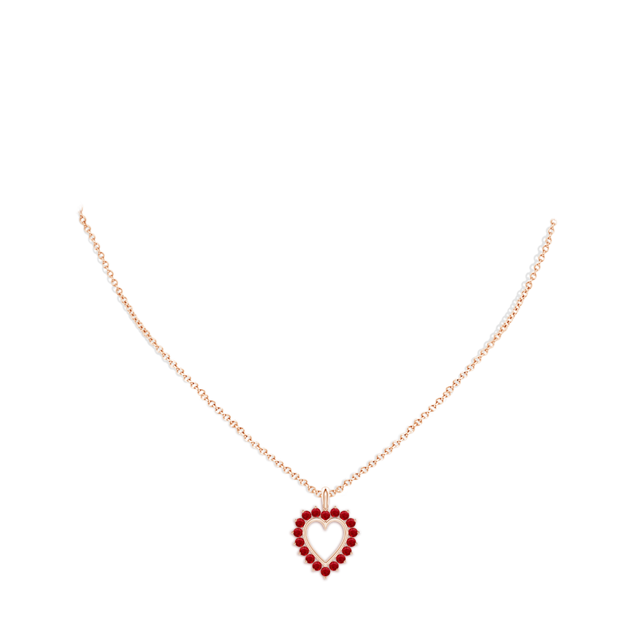 2mm AAA Ruby Open Heart V-Bale Pendant in 18K Rose Gold pen