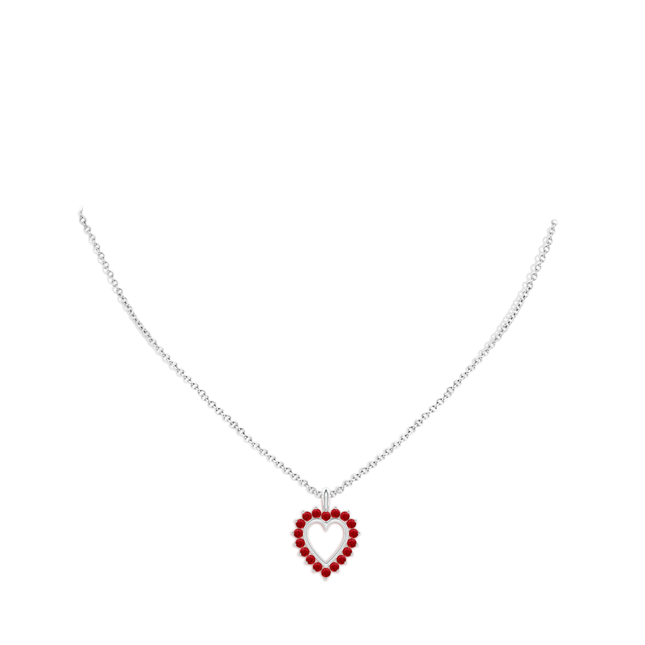 2mm AAA Ruby Open Heart V-Bale Pendant in 18K White Gold pen