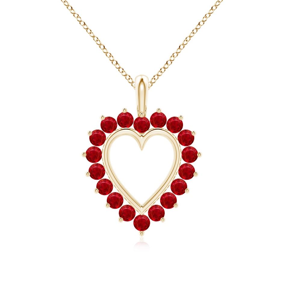 2mm AAA Ruby Open Heart V-Bale Pendant in 18K Yellow Gold 