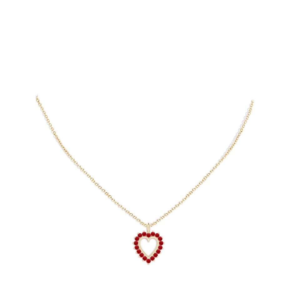 2mm AAA Ruby Open Heart V-Bale Pendant in 18K Yellow Gold pen
