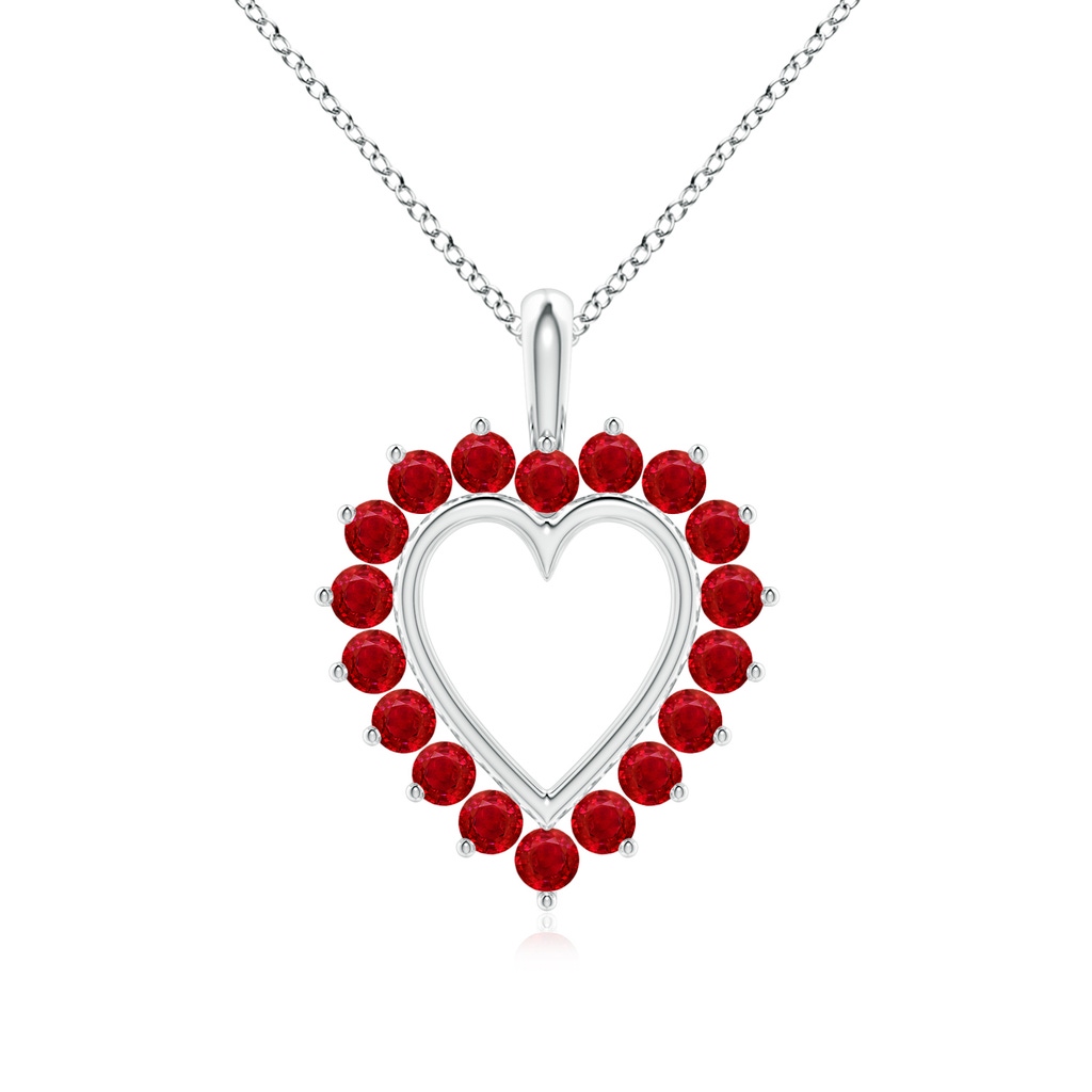 2mm AAA Ruby Open Heart V-Bale Pendant in White Gold