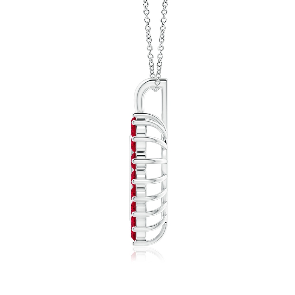 2mm AAA Ruby Open Heart V-Bale Pendant in White Gold - side 199