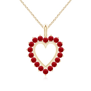 2mm AAA Ruby Open Heart V-Bale Pendant in Yellow Gold