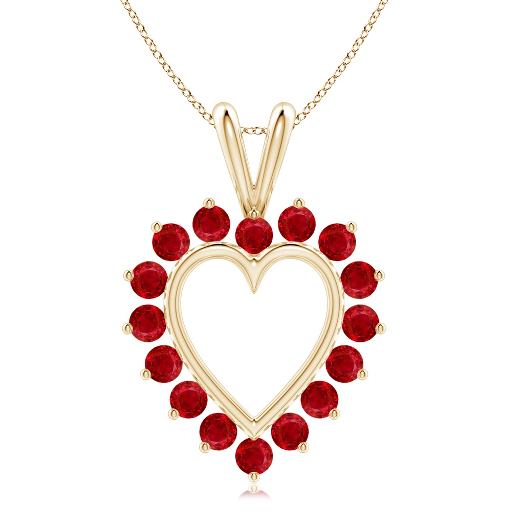 2mm AAA Ruby Open Heart V-Bale Pendant in Yellow Gold