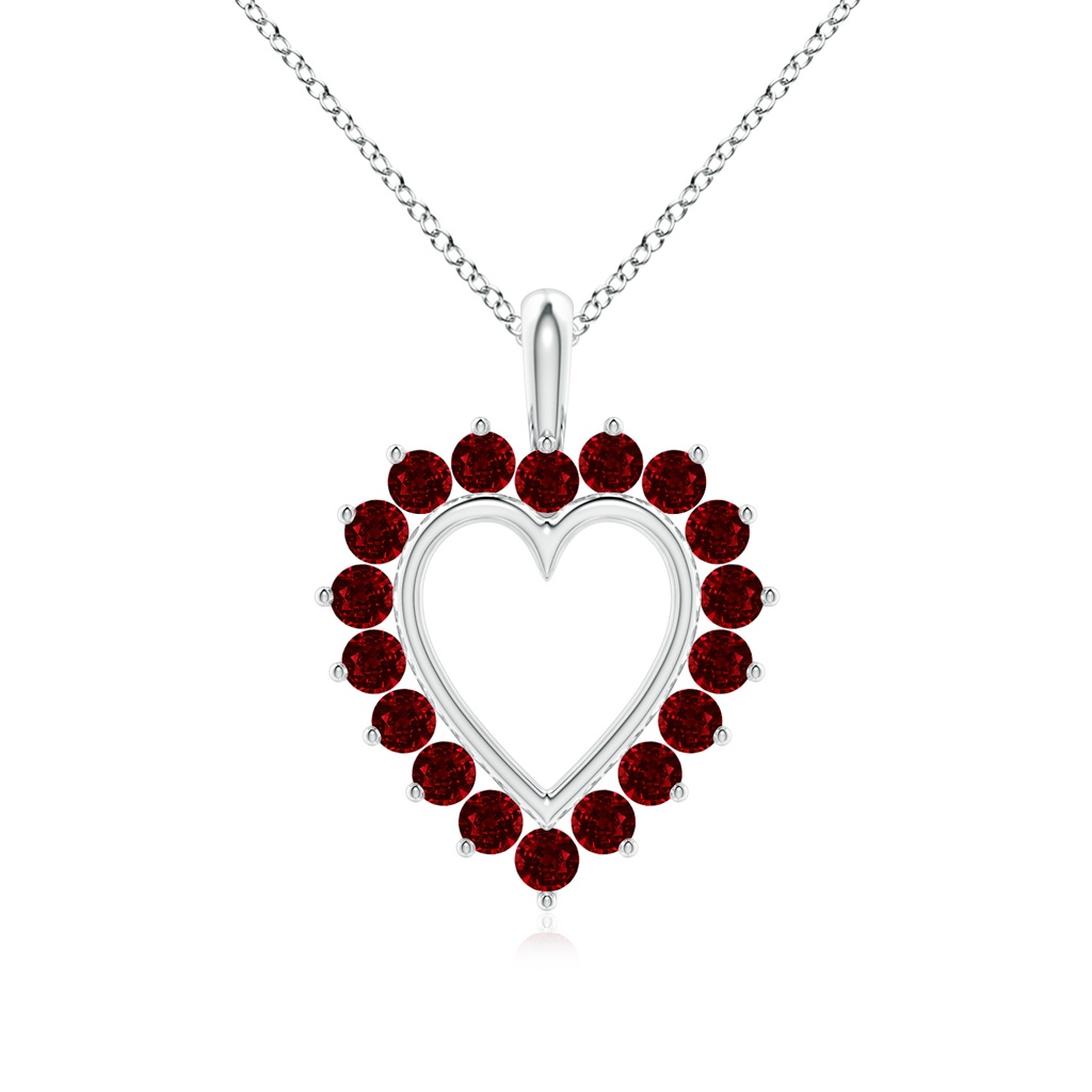 2mm AAAA Ruby Open Heart V-Bale Pendant in 18K White Gold