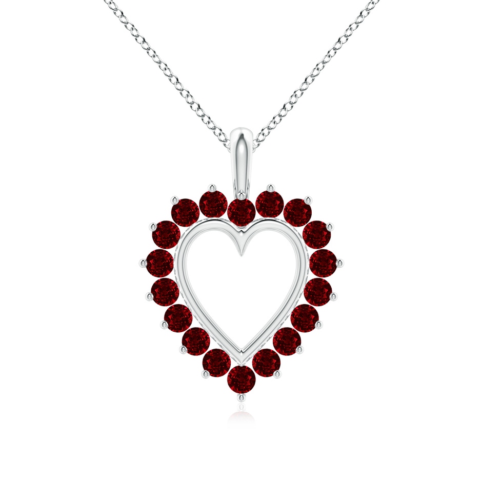 2mm AAAA Ruby Open Heart V-Bale Pendant in 18K White Gold 