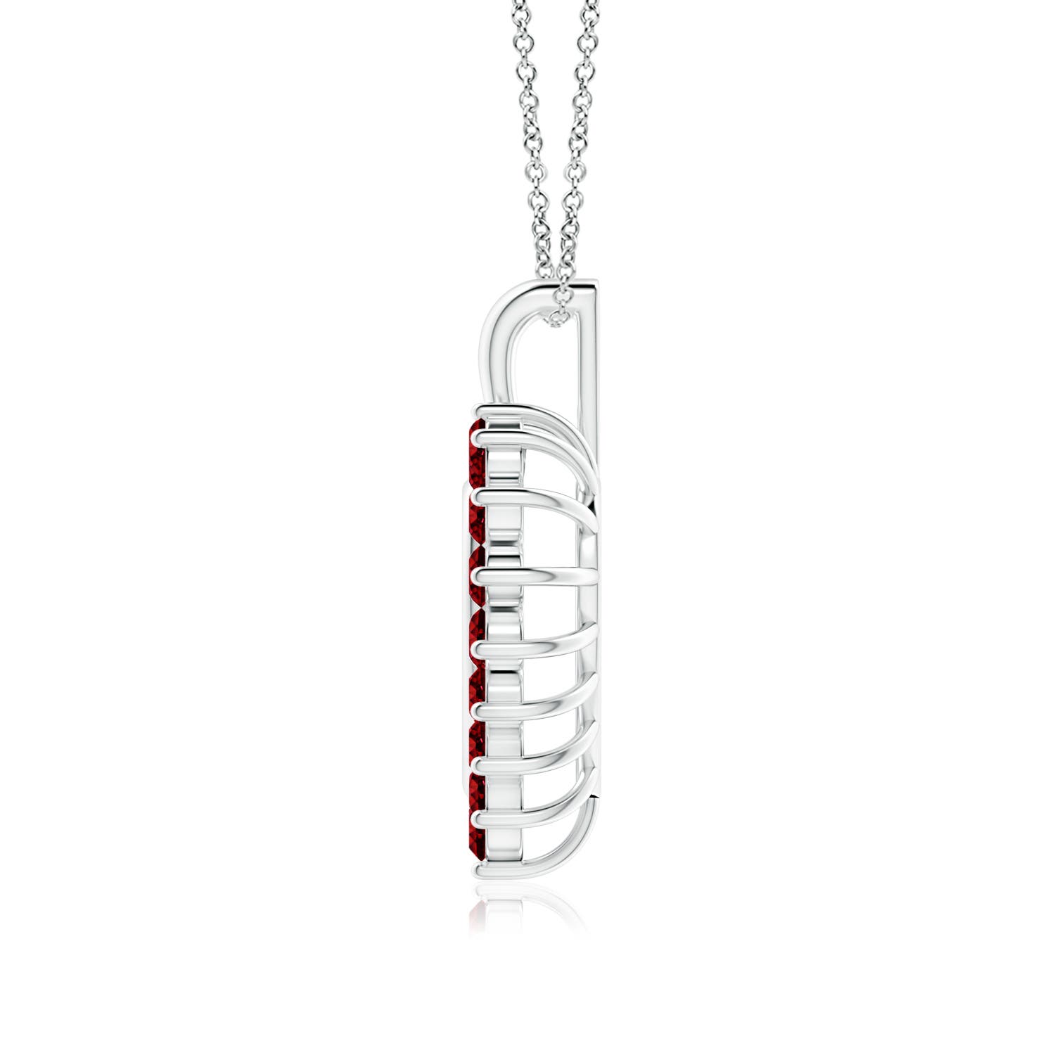 2mm AAAA Ruby Open Heart V-Bale Pendant in 18K White Gold