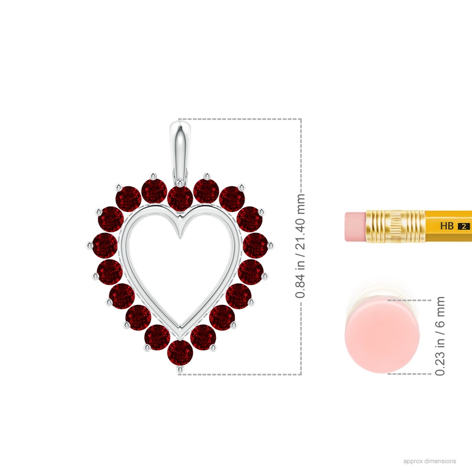 2mm AAAA Ruby Open Heart V-Bale Pendant in 18K White Gold ruler