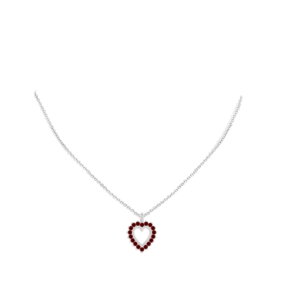 2mm AAAA Ruby Open Heart V-Bale Pendant in 18K White Gold pen