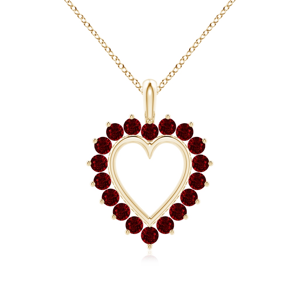 2mm AAAA Ruby Open Heart V-Bale Pendant in 18K Yellow Gold