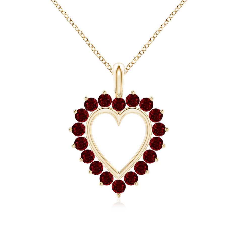 2mm AAAA Ruby Open Heart V-Bale Pendant in 18K Yellow Gold 