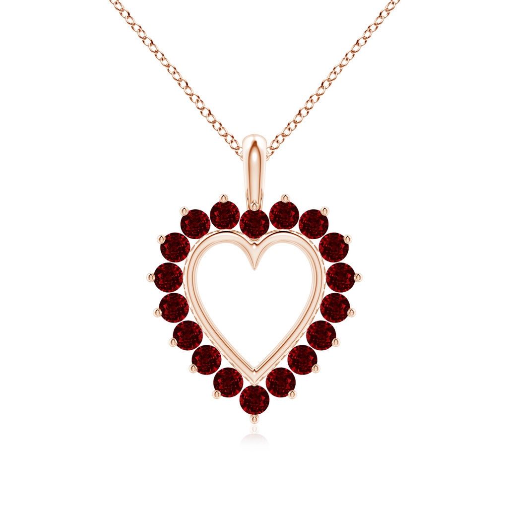 2mm AAAA Ruby Open Heart V-Bale Pendant in Rose Gold
