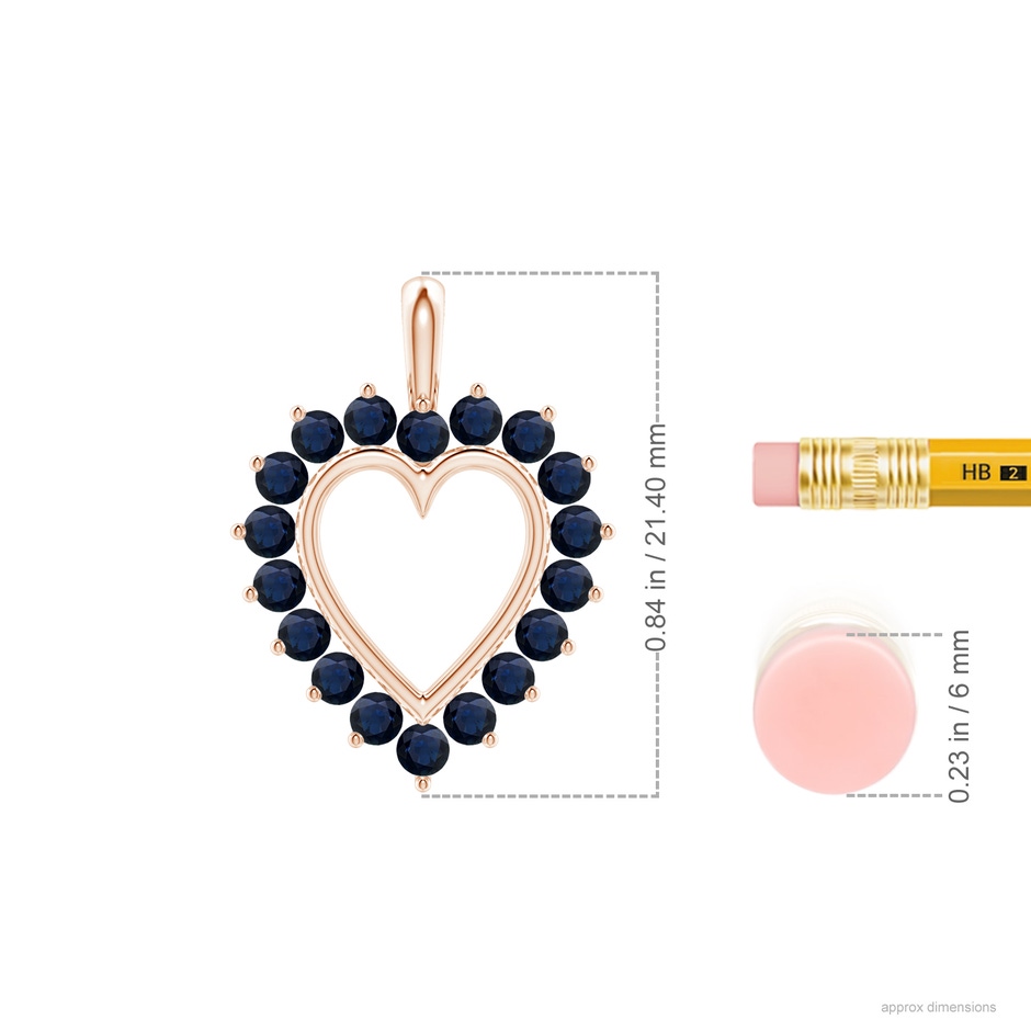 2mm A Sapphire Open Heart Pendant in Rose Gold ruler