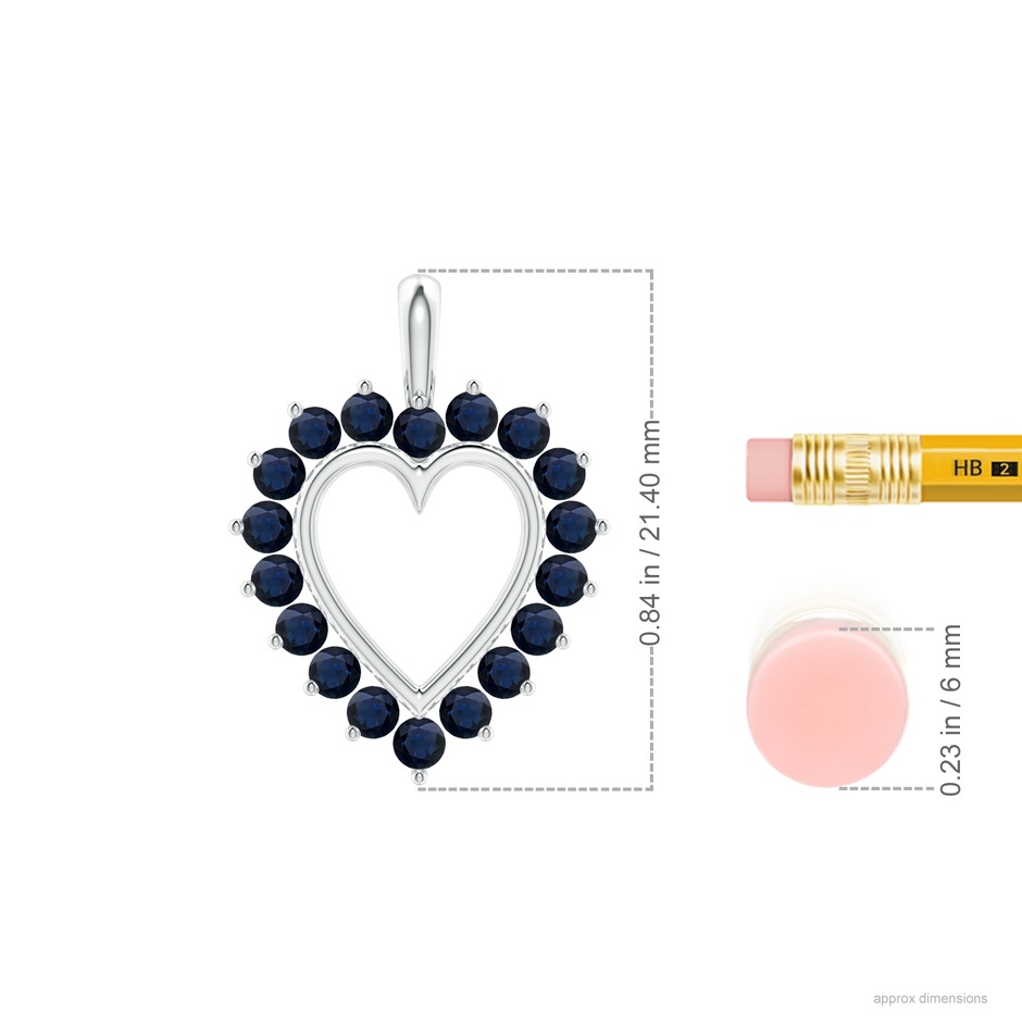 2mm A Sapphire Open Heart Pendant in White Gold ruler