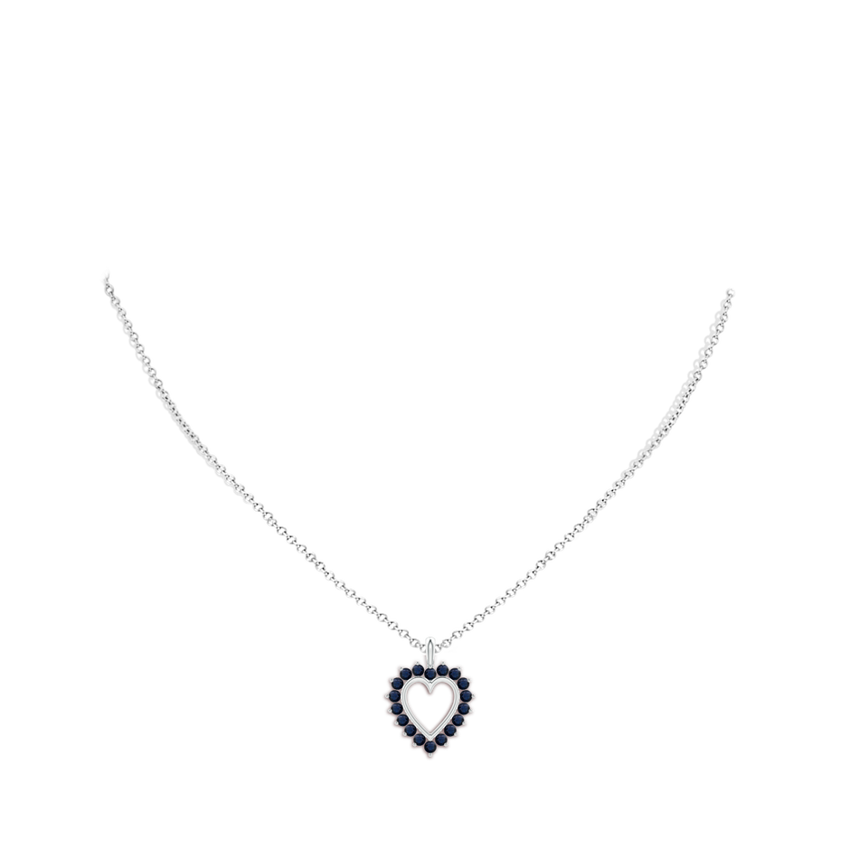 2mm A Sapphire Open Heart Pendant in White Gold body-neck