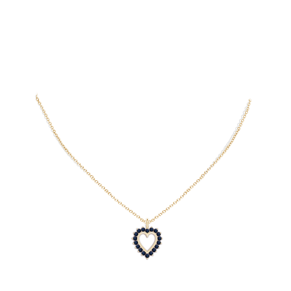 2mm A Sapphire Open Heart Pendant in Yellow Gold body-neck