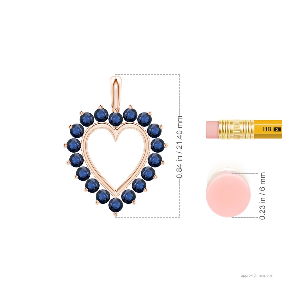 2mm AA Sapphire Open Heart Pendant in Rose Gold ruler