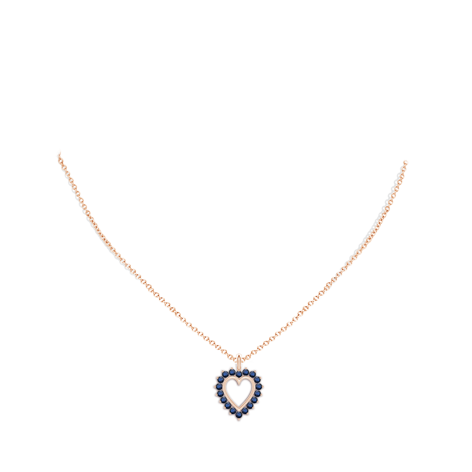 2mm AA Sapphire Open Heart Pendant in Rose Gold body-neck