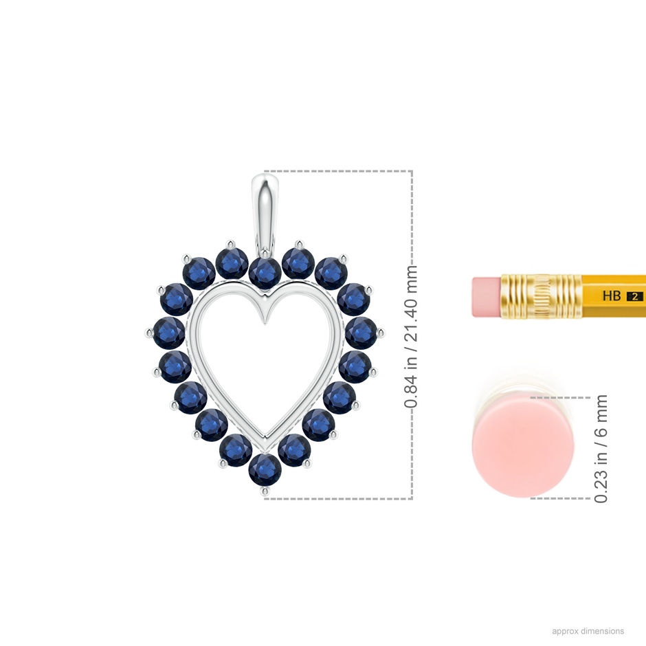 2mm AA Sapphire Open Heart Pendant in White Gold ruler