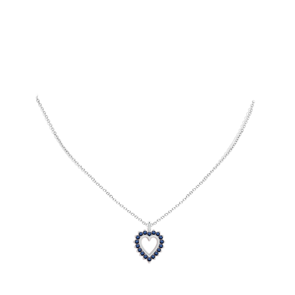 2mm AA Sapphire Open Heart Pendant in White Gold body-neck