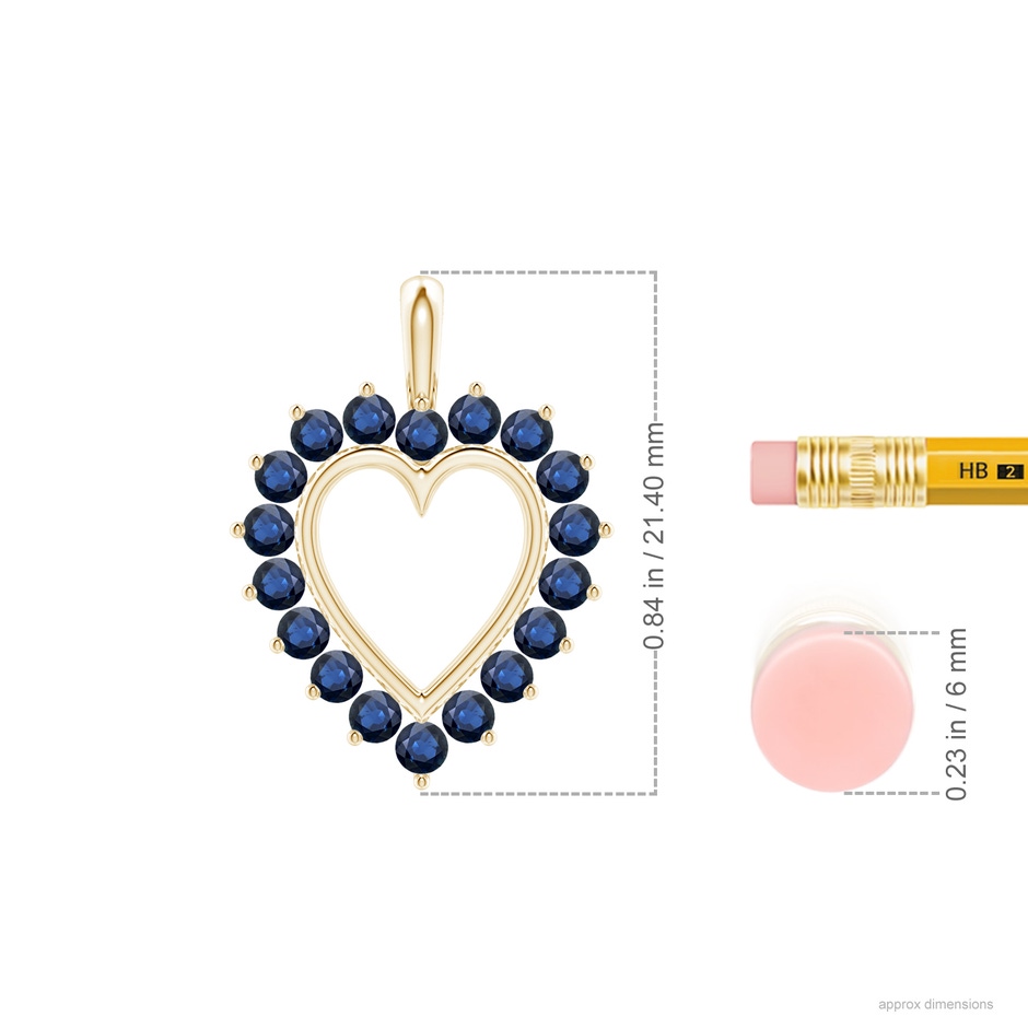 2mm AA Sapphire Open Heart Pendant in Yellow Gold ruler