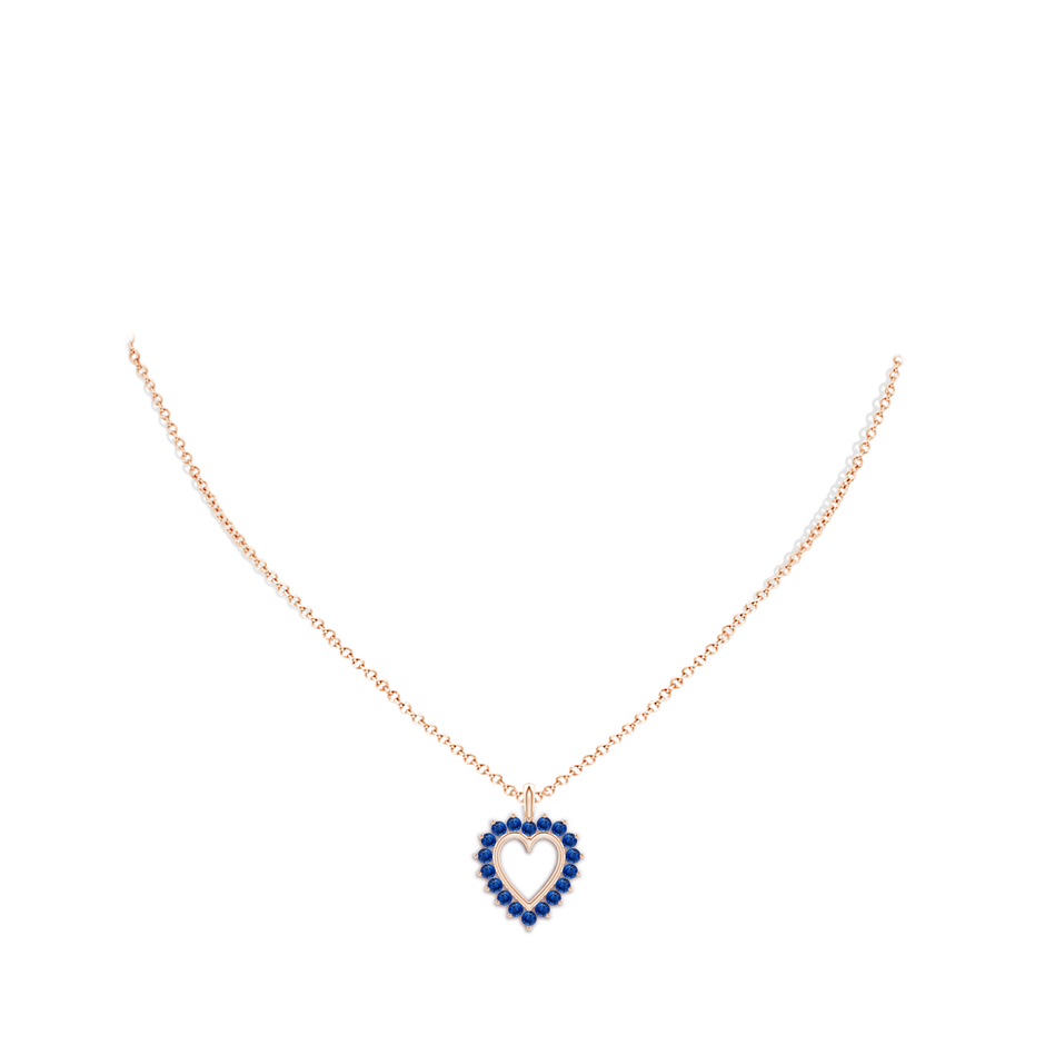2mm AAA Sapphire Open Heart Pendant in Rose Gold body-neck