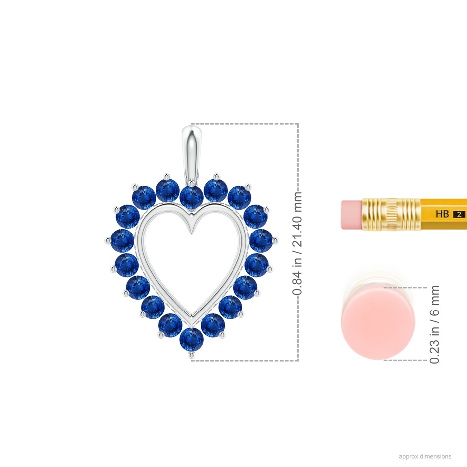 2mm AAA Sapphire Open Heart Pendant in White Gold ruler