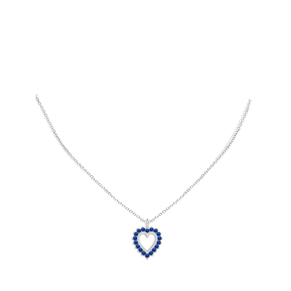 2mm AAA Sapphire Open Heart Pendant in White Gold body-neck