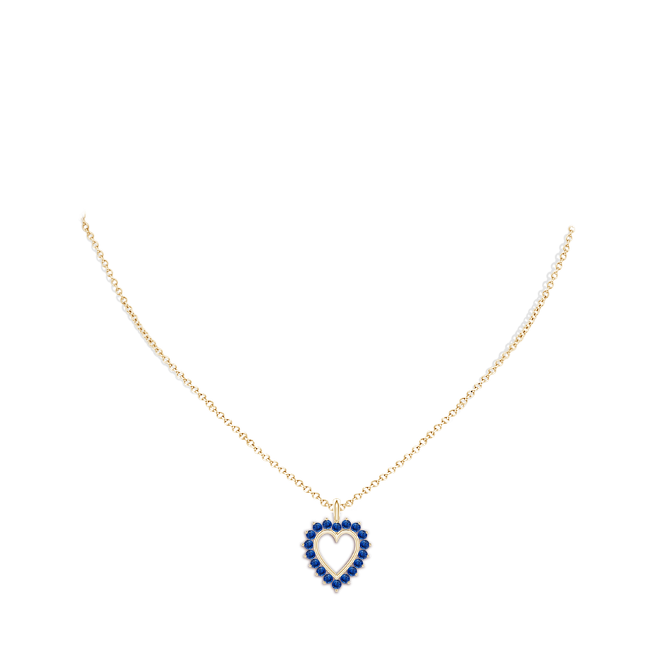 2mm AAA Sapphire Open Heart Pendant in Yellow Gold body-neck