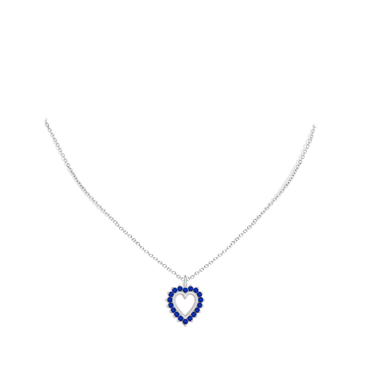 2mm AAAA Sapphire Open Heart Pendant in White Gold - body_neck