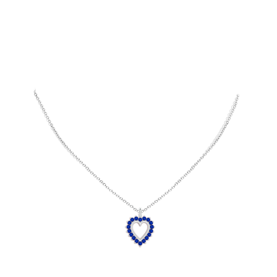 2mm AAAA Sapphire Open Heart Pendant in White Gold body-neck