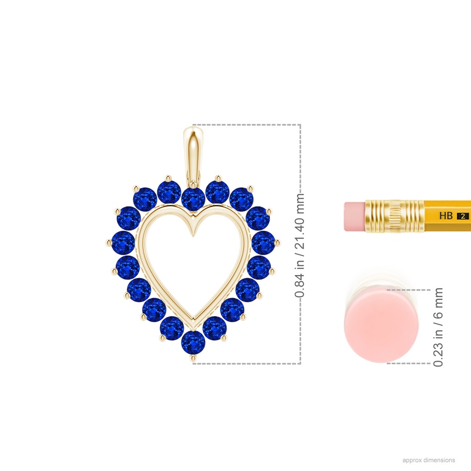 2mm AAAA Sapphire Open Heart Pendant in Yellow Gold ruler