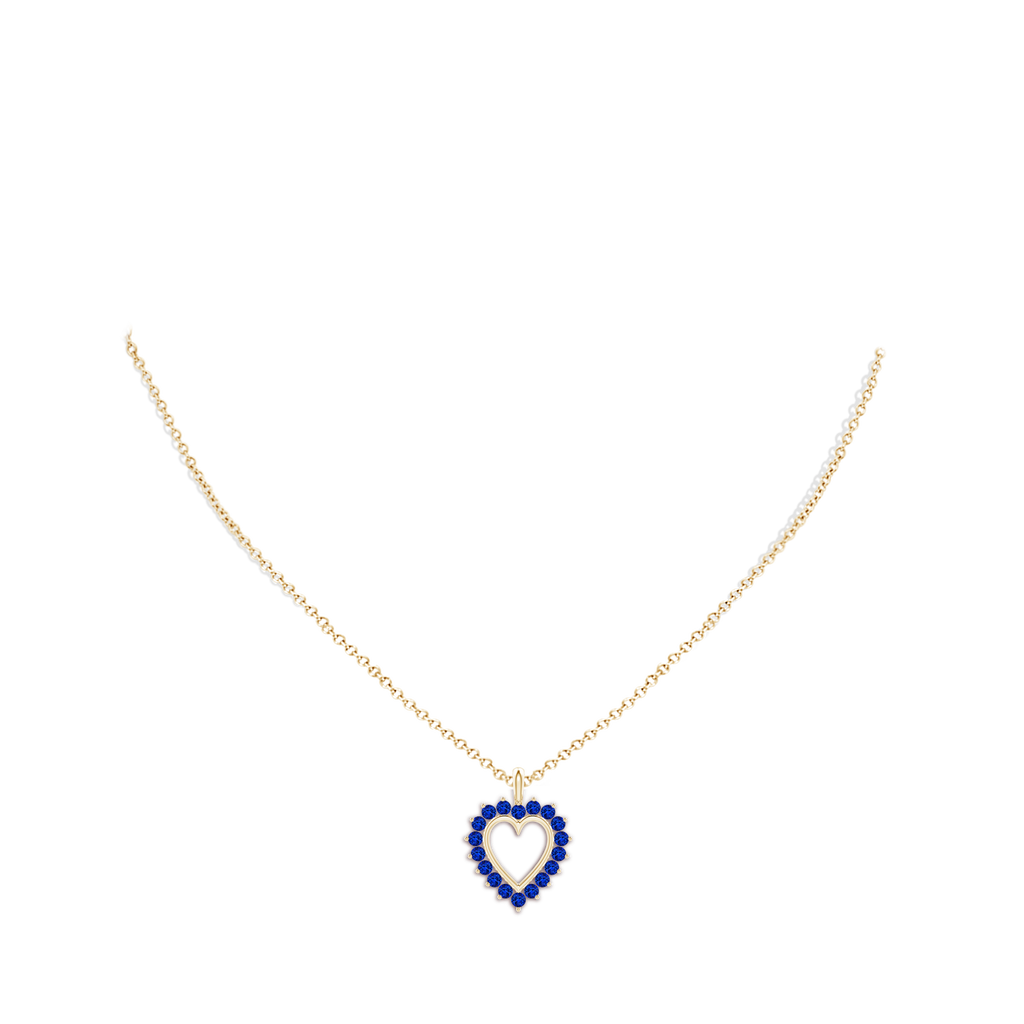 2mm AAAA Sapphire Open Heart Pendant in Yellow Gold Body-Neck