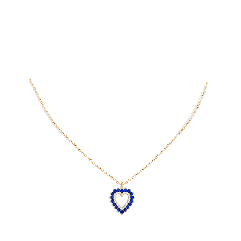 2mm AAAA Sapphire Open Heart Pendant in Yellow Gold body-neck