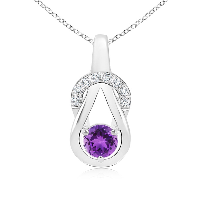 5mm AAA Amethyst Infinity Knot Pendant with Diamonds in 10K White Gold