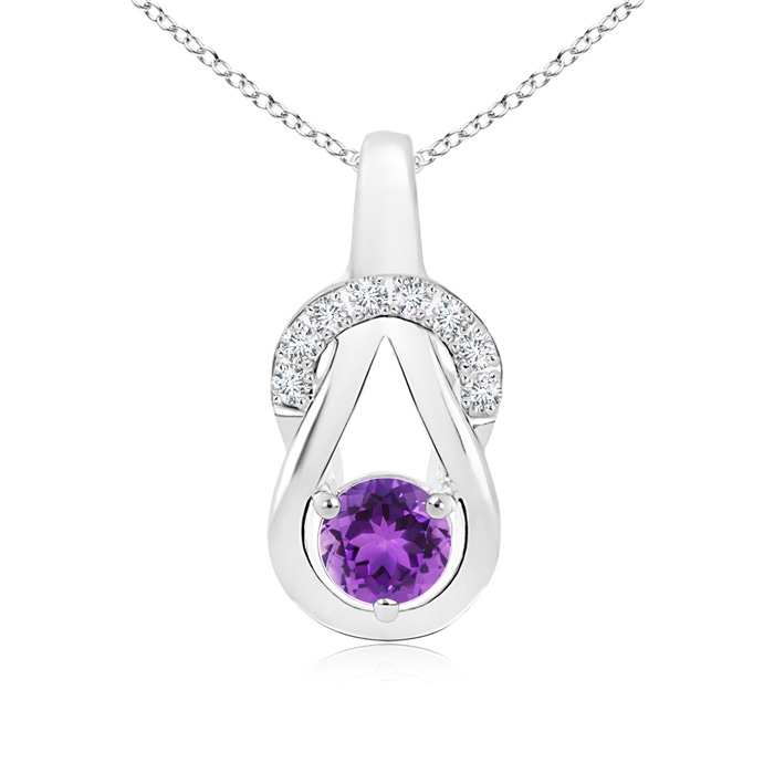 5mm AAA Amethyst Infinity Knot Pendant with Diamonds in White Gold 