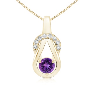 5mm AAAA Amethyst Infinity Knot Pendant with Diamonds in Yellow Gold