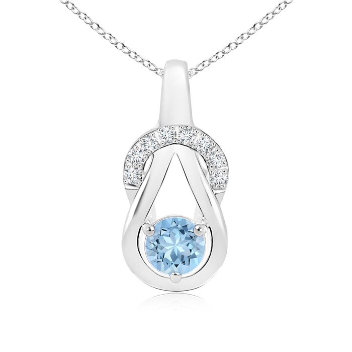 5mm AAA Aquamarine Infinity Knot Pendant with Diamonds in White Gold