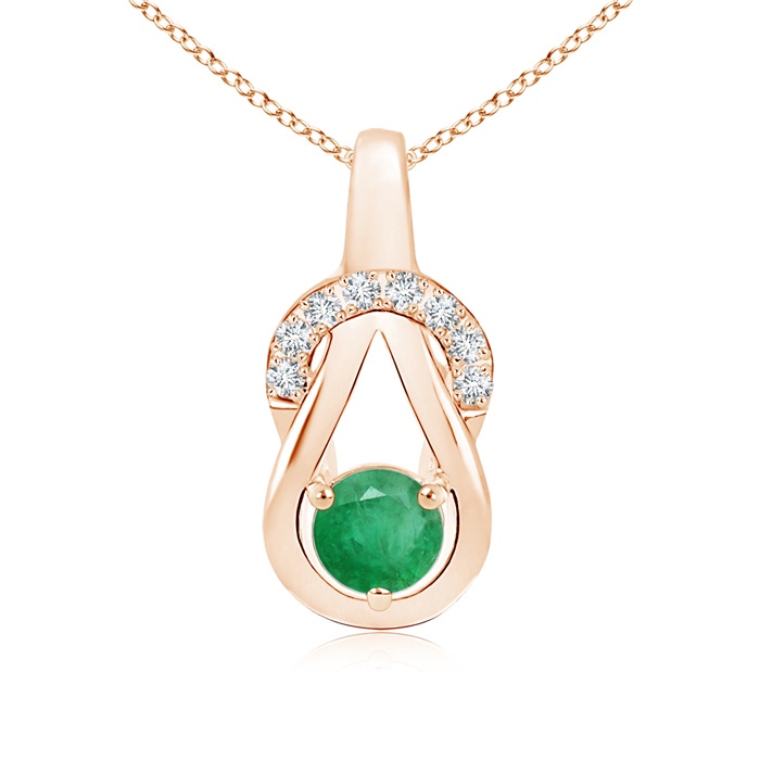 5mm A Emerald Infinity Knot Pendant with Diamonds in Rose Gold 